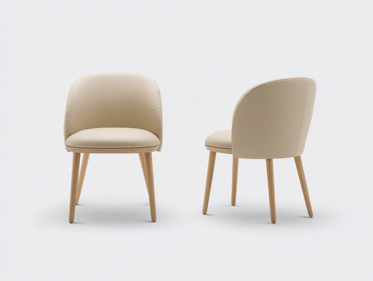 Sillas de comedor tapizadas 52 x 58 x 84 cm - beige claro y madera natural - diseño moderno con respaldo curvo