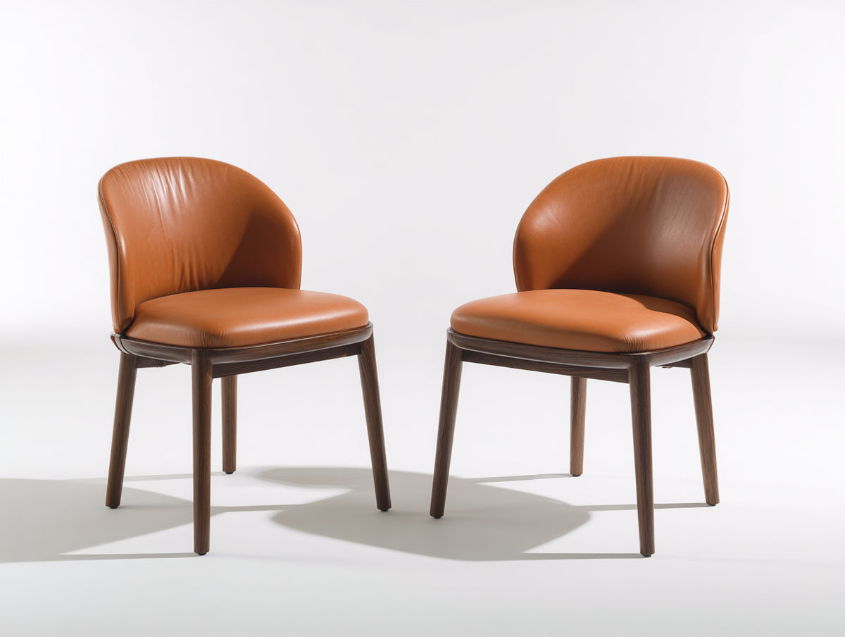 Sillas de comedor tapizadas 52x56x82 cm - marrón coñac y madera oscura - diseño envolvente moderno