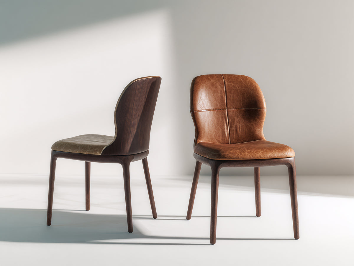 Sillas de comedor tapizadas 50x56x84 cm - marrón coñac y madera oscura - diseño moderno con respaldo acolchado