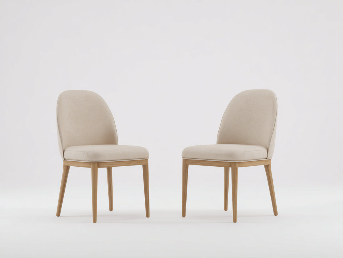 Sillas de comedor tapizadas 50 x 55 x 90 cm - Crema-Roble natural - Juego de 2 con respaldo acolchado