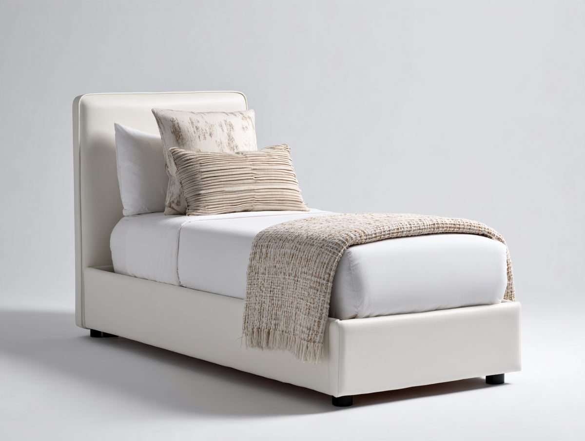 Camas individuales tapizada 205 x 100 x 108 cm - beige claro - diseño moderno con cabecero acolchado de bordes redondeados