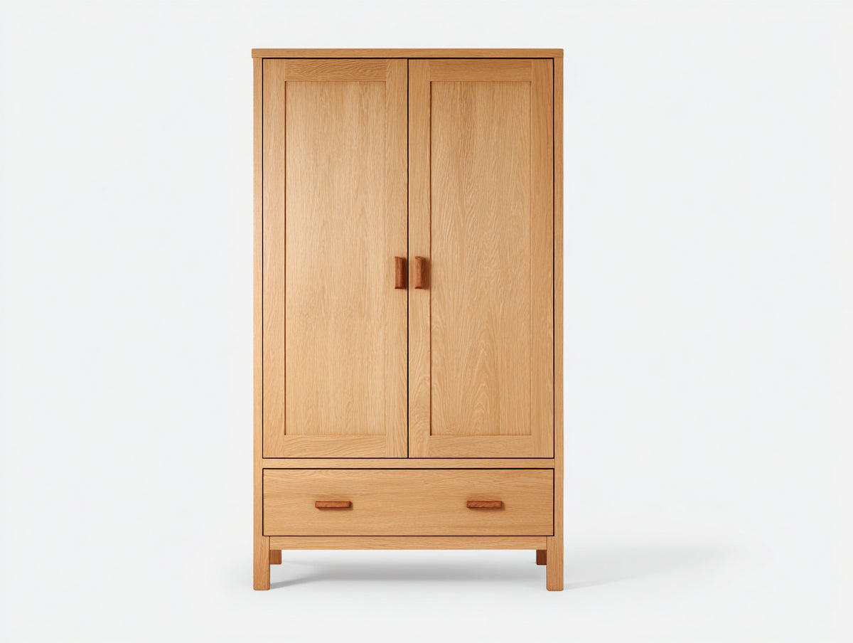 Armarios de madera con 2 puertas y 1 cajón 100x55x190 cm - Roble natural - Diseño clásico con almacenaje