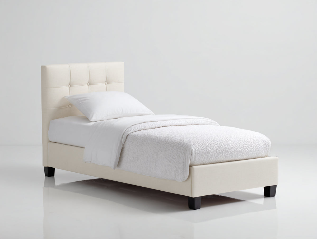 Camas individuales tapizadas 210 x 105 x 110 cm - Crema - Cabecero acolchado con capitoné