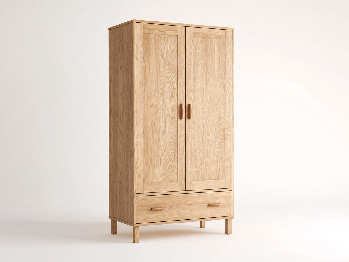 Armarios de madera 100 x 55 x 185 cm - madera natural - diseño clásico con 2 puertas y 1 cajón