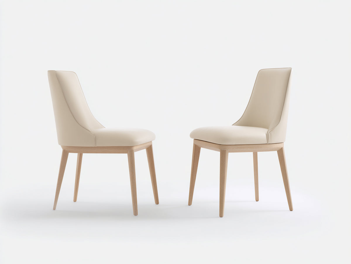Sillas de comedor tapizadas con patas de madera 48x55x92 cm - Beige y madera natural - Diseño moderno de respaldo alto