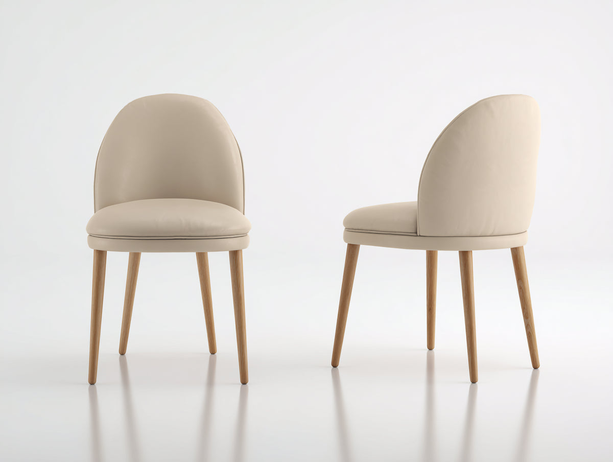Sillas de comedor tapizadas 54x58x87 cm - beige y madera natural - respaldo curvo moderno