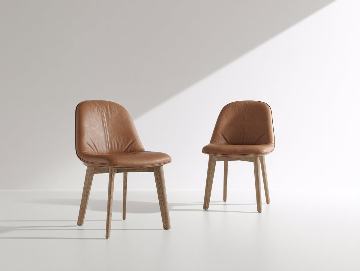 Sillas de comedor tapizadas en cuero sintético 55x60x85 cm - marrón y madera natural - diseño moderno