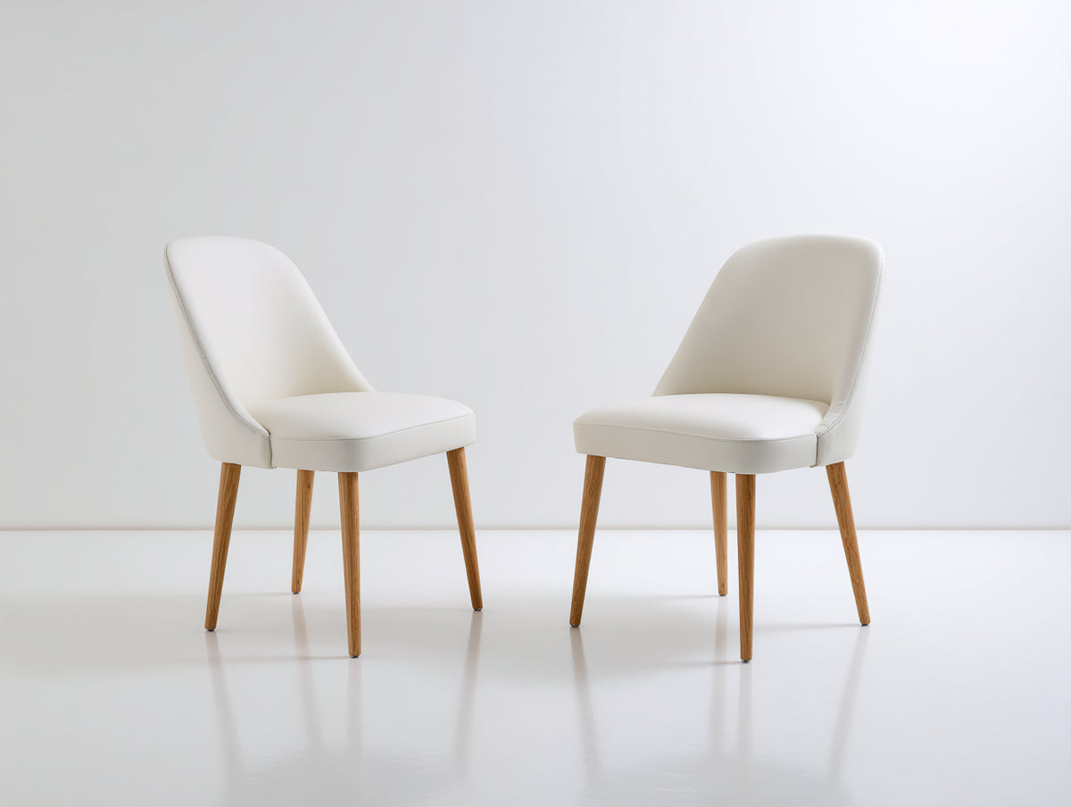 Sillas de comedor tapizadas 50x55x85 cm - blanco crema y madera natural - diseño moderno con respaldo curvo