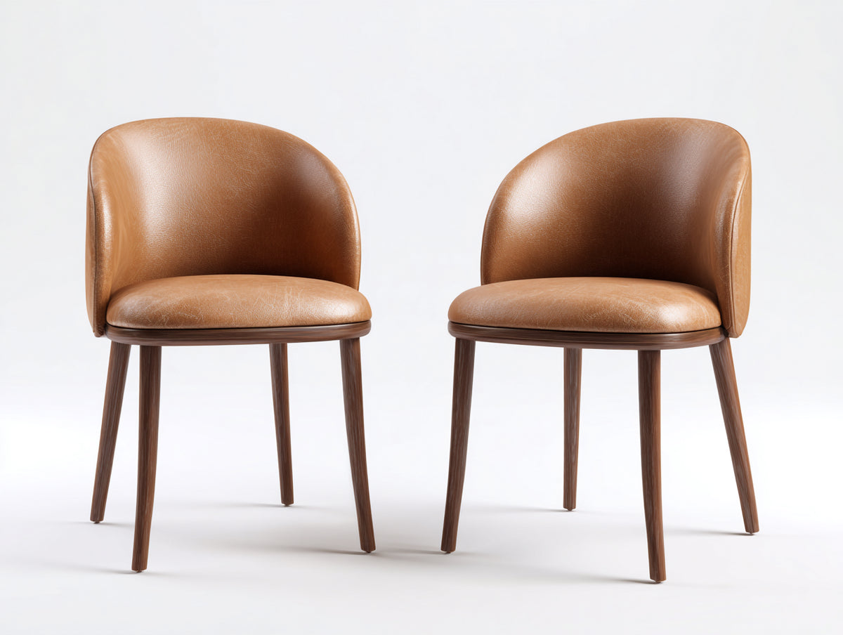 Sillas de comedor tapizadas 52 x 57 x 82 cm - marrón coñac y madera oscura - diseño moderno con respaldo curvo envolvente