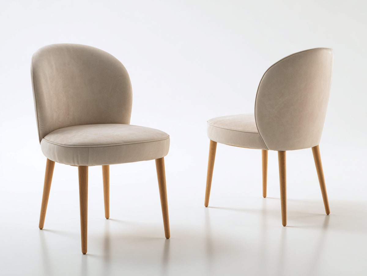 Sillas de comedor tapizadas 51 x 57 x 84 cm - beige y madera natural - diseño moderno con respaldo curvo