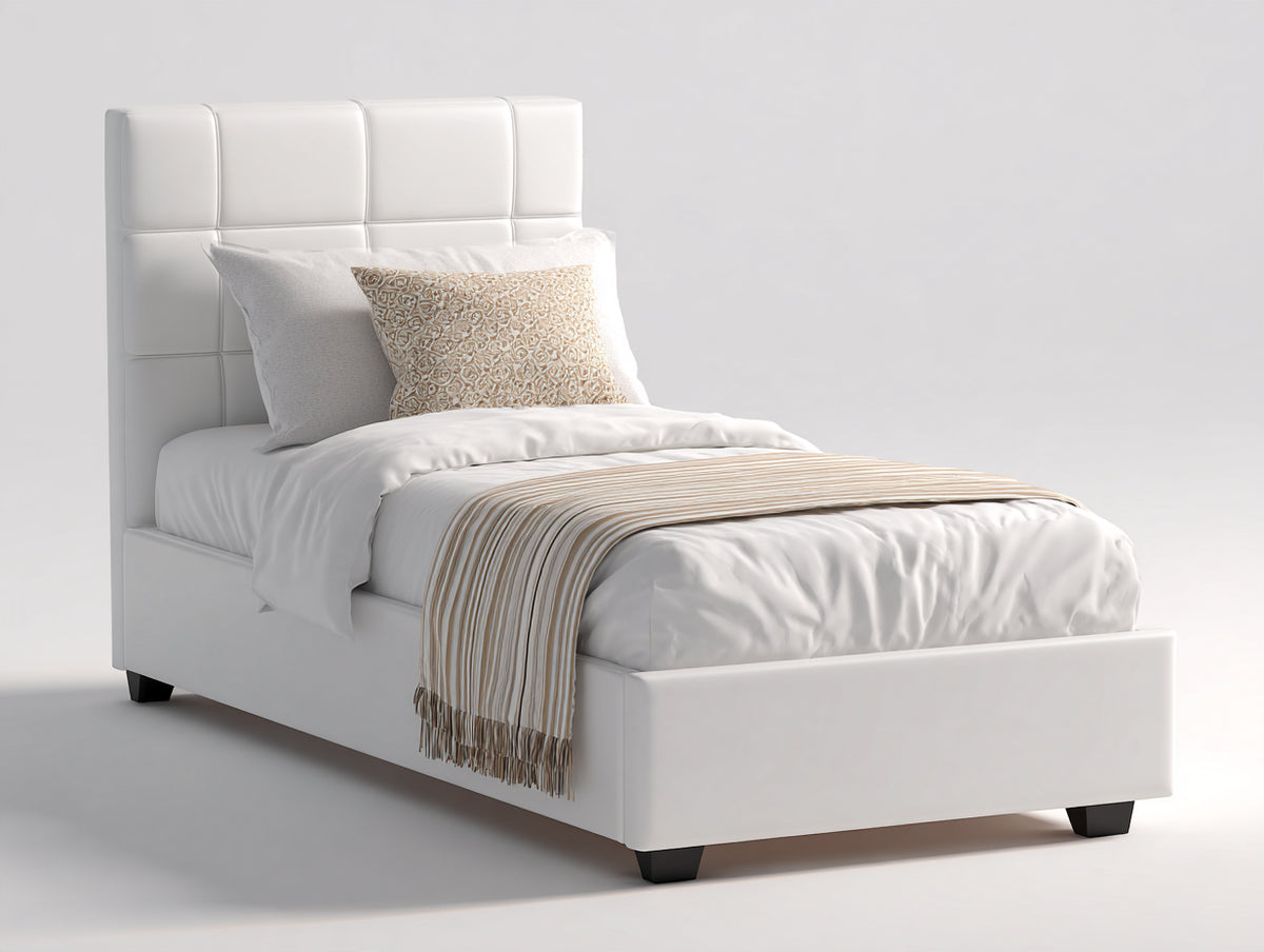 Camas individuales tapizadas 215x105x125 cm - blanco - cabecero acolchado moderno