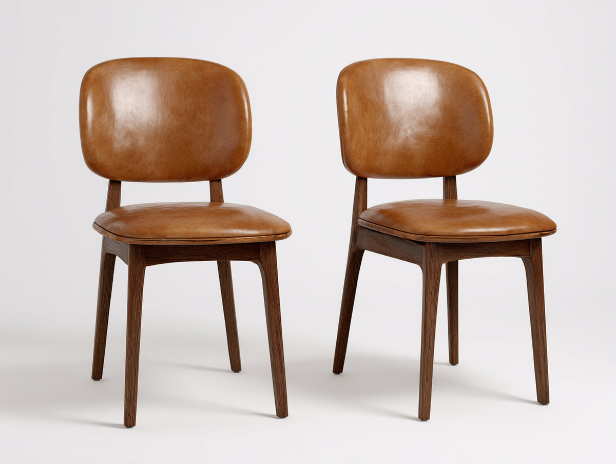 Sillas de comedor tapizadas 50x56x82 cm - Marrón - Efecto piel y patas de madera estilo moderno